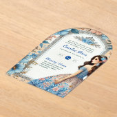 Acrylica Quinceañera Blauwe Zilveren Perzikjurk Bl Acryl Uitnodigingen (Laagn)