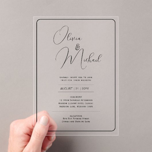 ACRYLICEN TROUWKAARTEN ZWARTE TEKST Vette Beginlet Acryl Uitnodigingen (Insitu (Draagbaar))