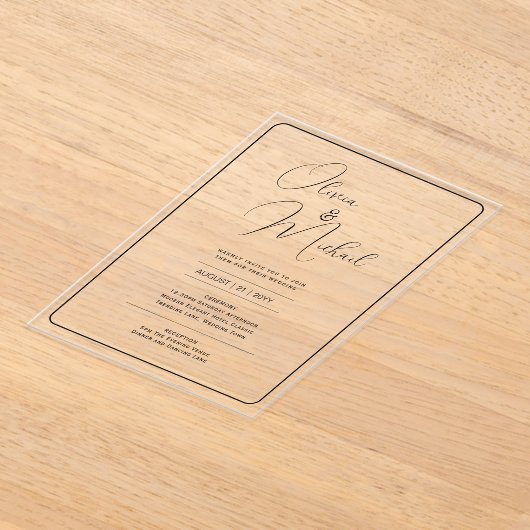 ACRYLICEN TROUWKAARTEN ZWARTE TEKST Vette Beginlet Acryl Uitnodigingen (Laagn)