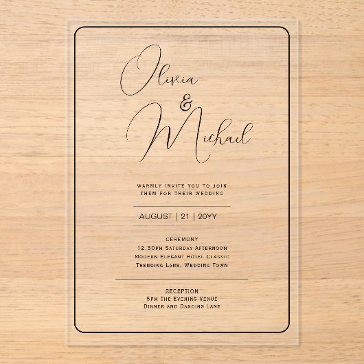 ACRYLICEN TROUWKAARTEN ZWARTE TEKST Vette Beginlet Acryl Uitnodigingen (Voorkant)