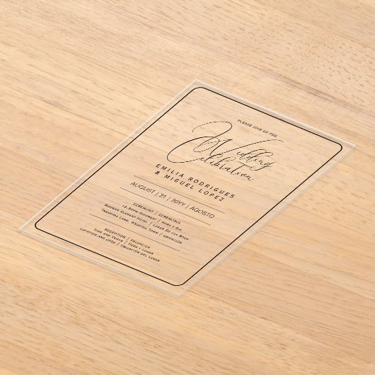 ACRYLICEN TROUWKAARTEN ZWARTE TEKST Vette Beginlet Acryl Uitnodigingen (Laagn)