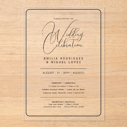 ACRYLICEN TROUWKAARTEN ZWARTE TEKST Vette Beginlet Acryl Uitnodigingen (Voorkant)