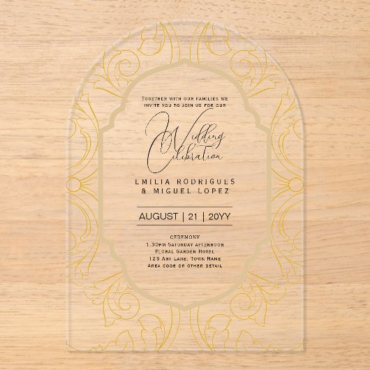 ACRYLICHE TROUWKAARTEN ZWARTE TEKST Vette Beginlet Acryl Uitnodigingen (Voorkant)