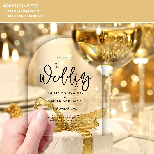 ACRYLICHE TROUWKAARTEN ZWARTE TEKST Vette Beginlet Acryl Uitnodigingen