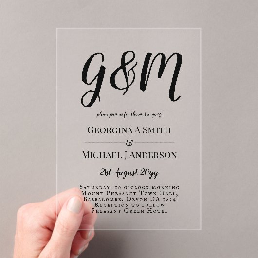 ACRYLICHE TROUWKAARTEN ZWARTE TEKST Vette Beginlet Acryl Uitnodigingen (Insitu (Draagbaar))