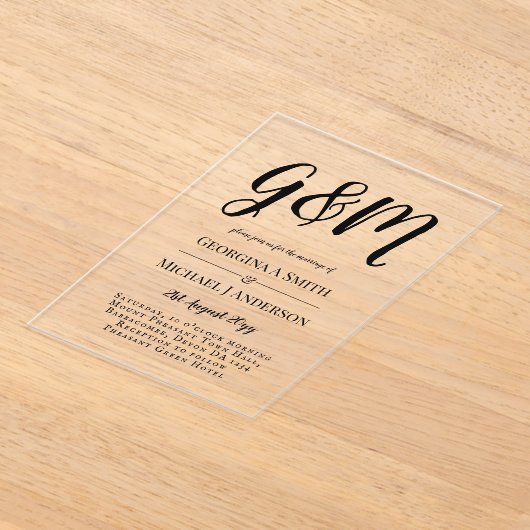 ACRYLICHE TROUWKAARTEN ZWARTE TEKST Vette Beginlet Acryl Uitnodigingen (Laagn)