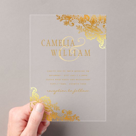 ACRYLIEKEN Huwelijksuitnodigingen Gouden Kant Mode Acryl Uitnodigingen (Insitu (Draagbaar))