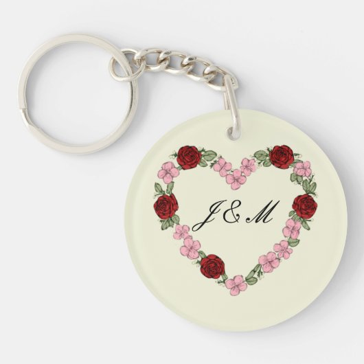 Acrylique crème sleutelhanger met roze hart (Voorkant)