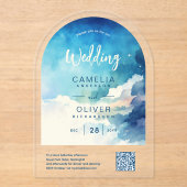 ACRYLISCH TROUWEN Hemels Luchtblauw QR Code RSVP Acryl Uitnodigingen (Voorkant)