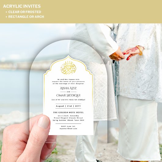 ACRYLISCHE NIKAH WALIMA Witte Goud Elegant Acryl Uitnodigingen