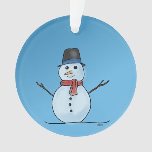 Acrylische sneeuwpop ornament (voorkant)