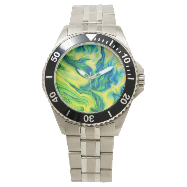 Acrylkleurstof, blauw, groen, geel / horloge (Voorkant)