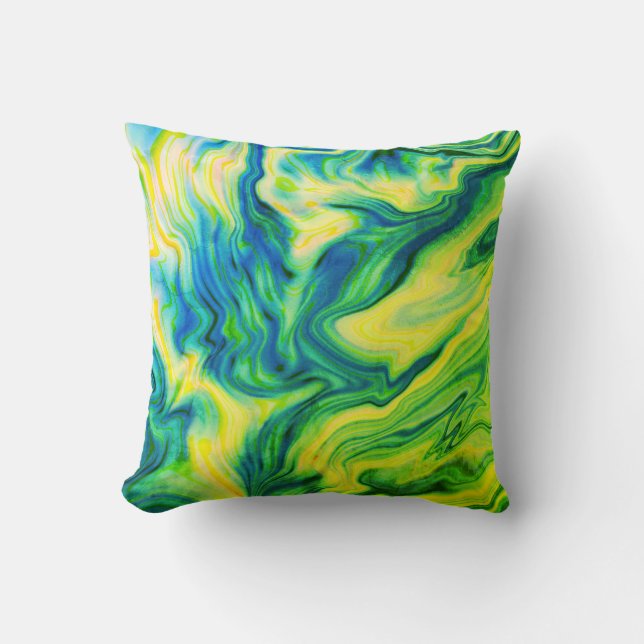 Acrylkleurstof, blauw, groen, geel / kussen (Voorkant)