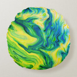 Acrylkleurstof, blauw, groen, geel / rond kussen