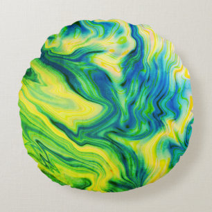 Acrylkleurstof, blauw, groen, geel / rond kussen