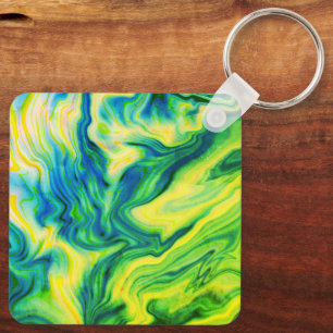 Acrylkleurstof, blauw, groen, geel / sleutelhanger