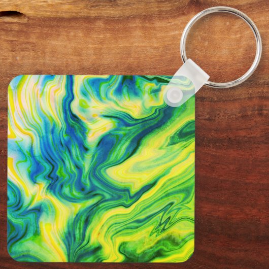 Acrylkleurstof, blauw, groen, geel / sleutelhanger (Achterkant)