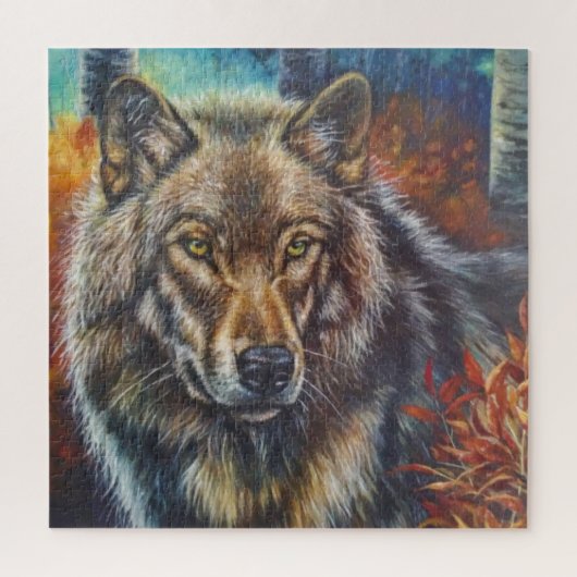 Acrylmuur kunst wolf in de herfst legpuzzel (Verticaal)