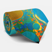 Acrylolie Turquoise Gold Red Blue Abstracte kunst Stropdas (Opgerold)