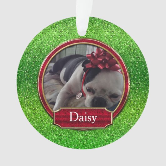 Acrylornament Foto FAUX Green Red Sparkle Ornament (voorkant)