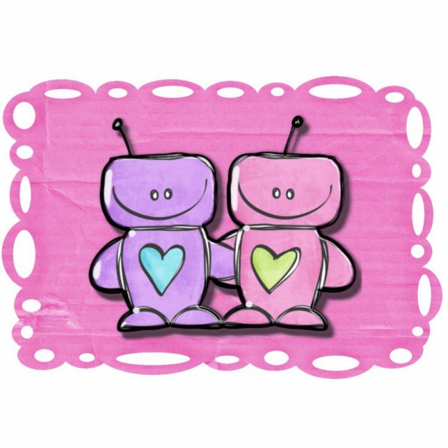 Acrylrobots tafel-keramiekhoeder staand fotobeeldje  (Voorkant)