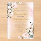 Acrylroze bloemen quinceañera acryl uitnodigingen (Voorkant)