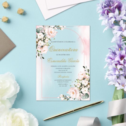 Acrylroze bloemen quinceañera acryl uitnodigingen (Insitu (Huwelijk))
