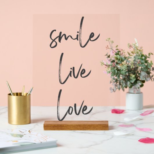Acrylschild Smile, Live, Laugh – Stilvolle Inspira Acryl Bord (Huwelijk)