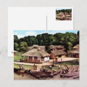 Acrylschilderij in Congo-dorp Briefkaart (Voorkant / Achterkant)