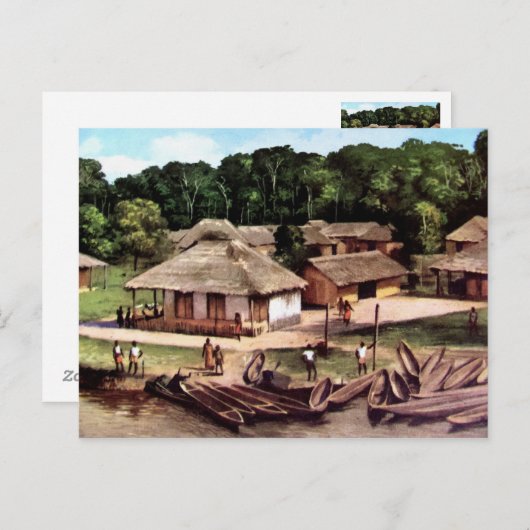 Acrylschilderij in Congo-dorp Briefkaart (Voorkant / Achterkant)