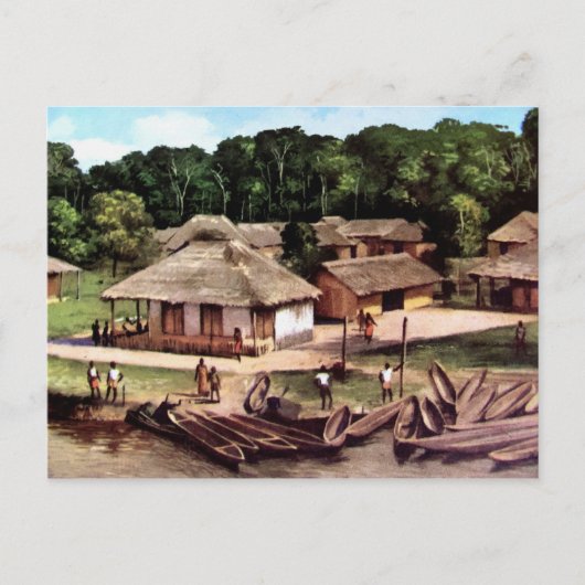Acrylschilderij in Congo-dorp Briefkaart (Voorkant)
