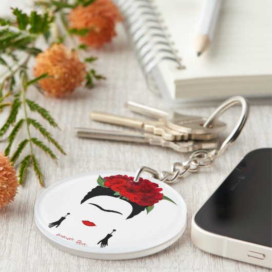 AcrylSleutelhanger Frida Kahlo portret accessoires Sleutelhanger (Voorkant Rechts)