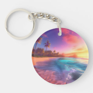 Acrylsleutelhanger met tropisch strandtafereel sleutelhanger