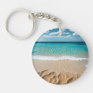 Acrylsleutelhanger met tropisch strandtafereel sleutelhanger