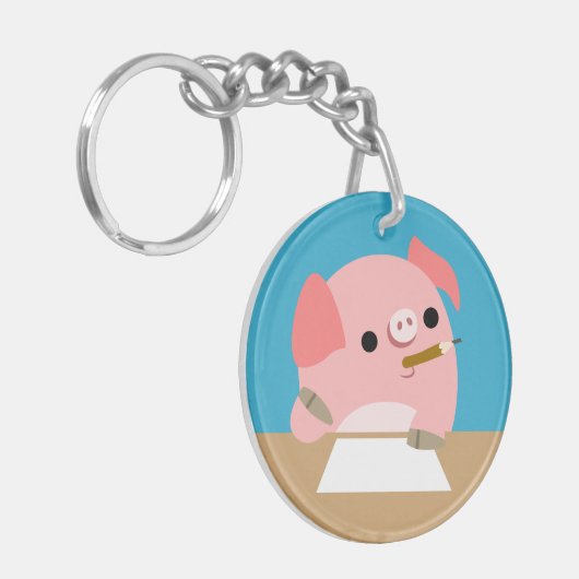 AcrylSleutelhanger voor Cartoon Varkens "Schrijver Sleutelhanger (Voorkant Links)