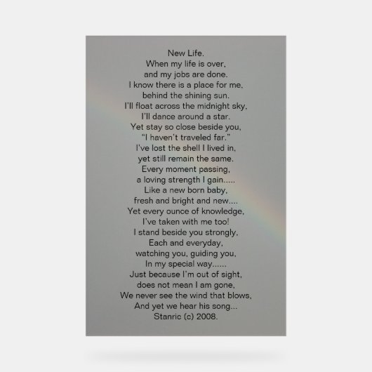 Acrylteken GEDICHT OP FOTOGRAFISCH ONTWERP Acryl Bord (Voorkant)