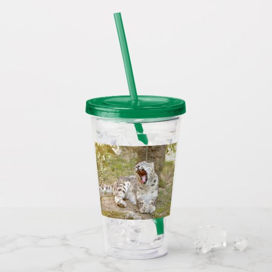 acryltumbler sneeuwluipkat en monogram. acryl drinkbeker (Voorkant ijs)