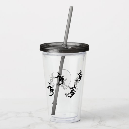 Acryltumbler — vliegende heks en volle maan acryl drinkbeker (Achterkant)