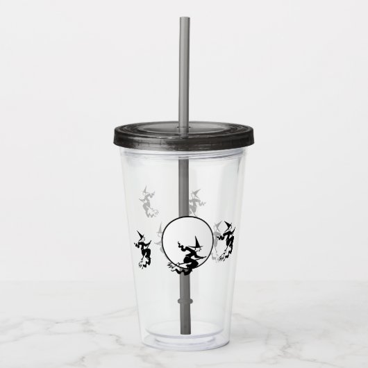 Acryltumbler — vliegende heks en volle maan acryl drinkbeker (Voorkant)