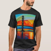 Acrylverf, San Francisco Bay Bridge, Sunset T-shirt (Voorkant)