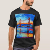 Acrylverf, San Francisco Bay Bridge, Sunset T-shirt (Voorkant)