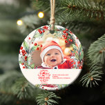 Acrylversiering Ornament<br><div class="desc">Koester de magie van de eerste Kerstmis van je baby met een aandenken die je boom nog jaren zal sieren. Onze foto Elegant Floral Baby's First Christmas Ornament is een prachtige mix van elegantie en sentimentaliteit, ideaal om deze speciale mijlpaal te vieren. Elegant bloemenontwerp: ingewikkelde, handgetekende bloemenmotieven lijsten de foto...</div>