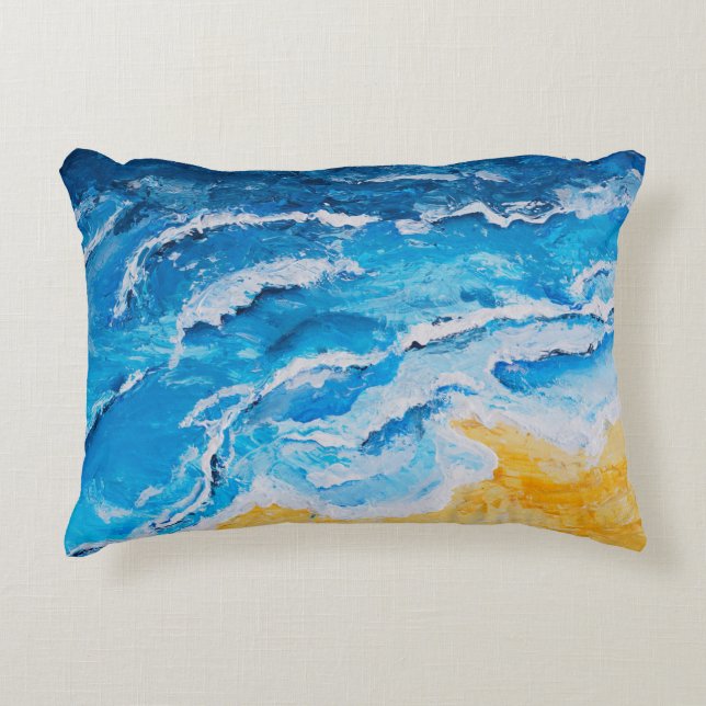 Acrylvezel en zgn. strandschilderwerk op trekstand accent kussen (Voorkant)