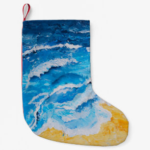 Acrylvezel en zgn. strandschilderwerk op trekstand kleine kerstsok