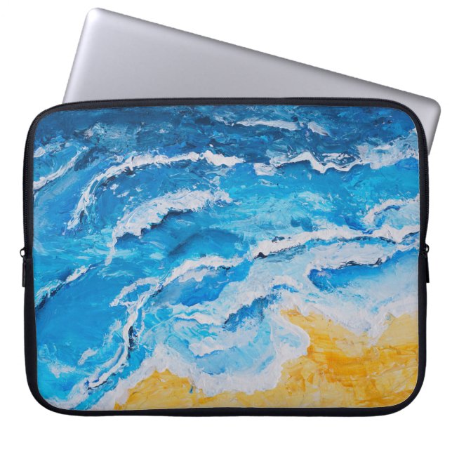 Acrylvezel en zgn. strandschilderwerk op trekstand laptop sleeve (Voorkant)