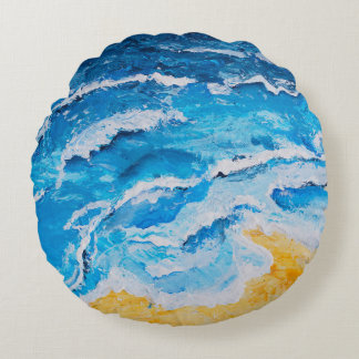 Acrylvezel en zgn. strandschilderwerk op trekstand rond kussen