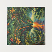 Acrylvulkaan op een met bomen gevuld eiland wandkleed (Voorkant (horizontaal))