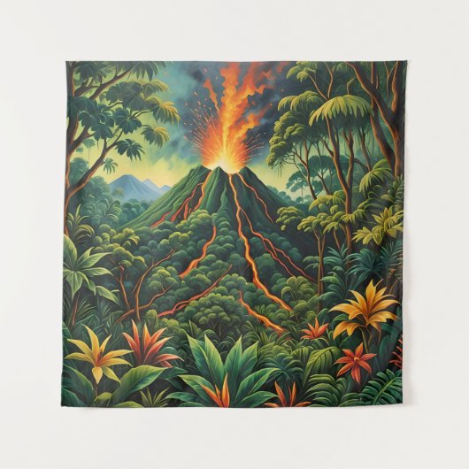 Acrylvulkaan op een met bomen gevuld eiland wandkleed (Voorkant)