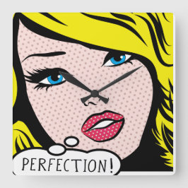 Acrylwand-klokkunst pop "PERFECTIE". Vierkante Klok