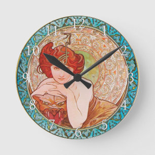Acrylwandklok Art Nouveau Alphonse Mucha 24 Ronde Klok
